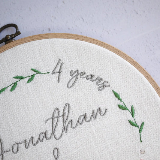 4th Linen Anniversary Embroidered Hoop