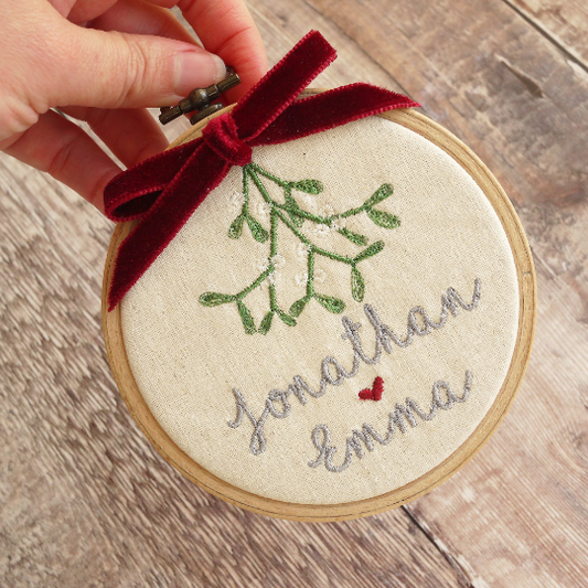 Christmas Tree Mistletoe Decoration with Embroidered Couple’s Names