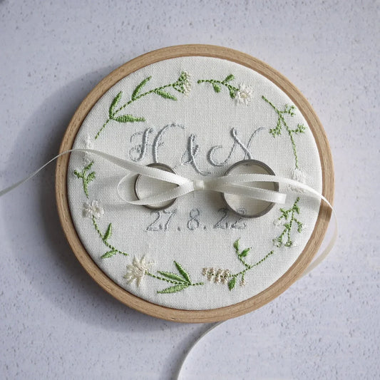 Personalised Wedding Ring Holder with cream and neutral Wildflower Design