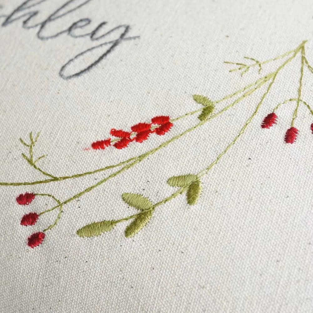 Personalised Embroidered Christmas Cushion with Sustainably Sourced Threads