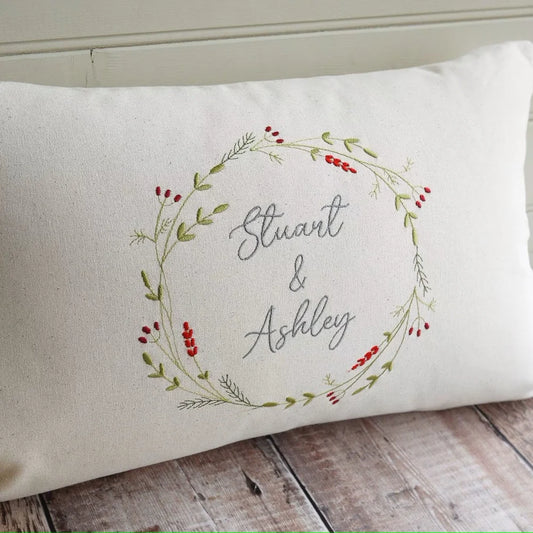 Personalised Embroidered Christmas Cushion with Sustainably Sourced Threads