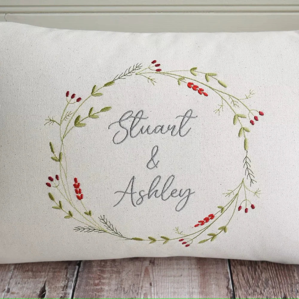 Personalised Embroidered Christmas Cushion with Sustainably Sourced Threads