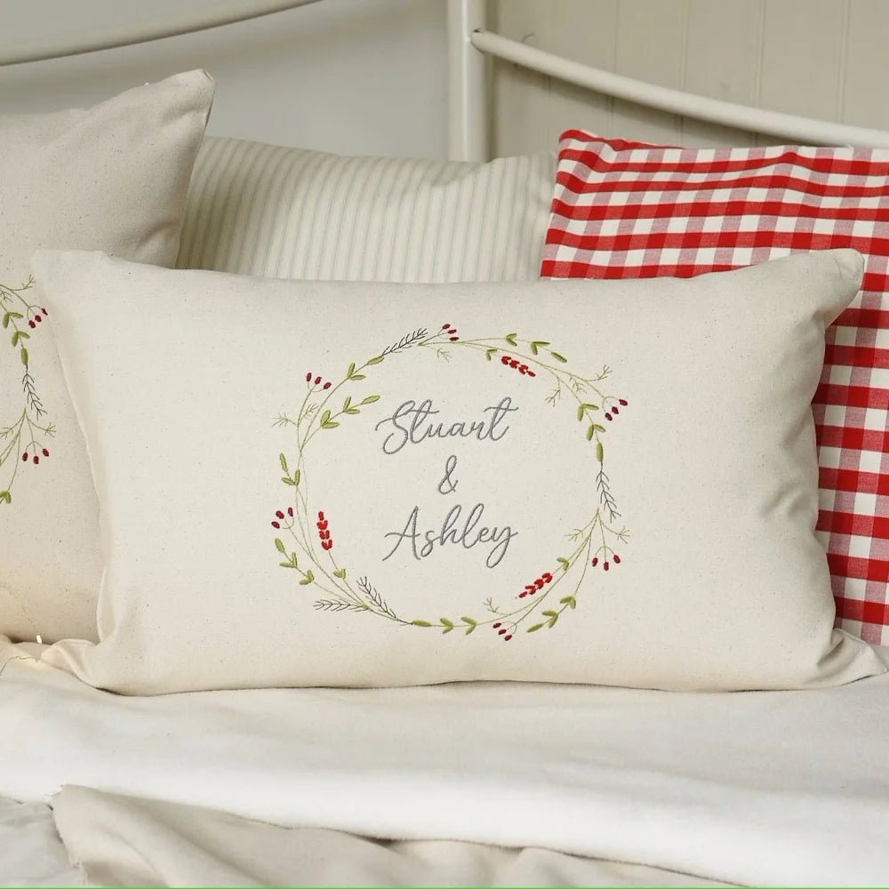 Personalised Embroidered Christmas Cushion with Sustainably Sourced Threads