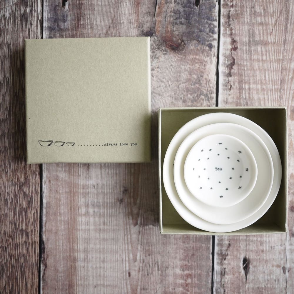 Porcelain Trio of ’always Love You’ Trinket Bowls