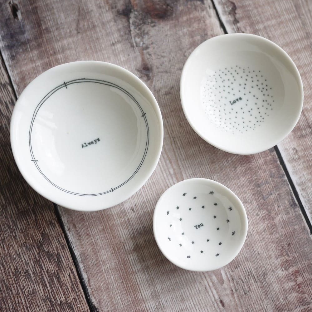 Porcelain Trio of ’always Love You’ Trinket Bowls