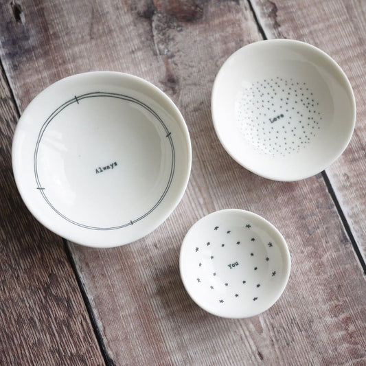 Porcelain Trio of ’always Love You’ Trinket Bowls