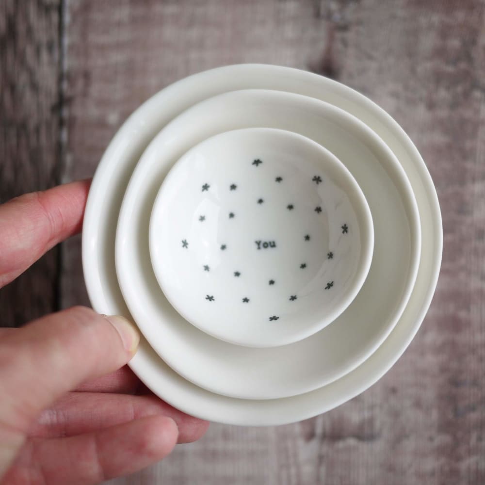 Porcelain Trio of ’always Love You’ Trinket Bowls