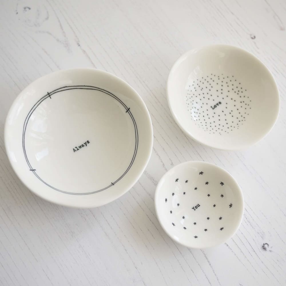 Porcelain Trio of ’always Love You’ Trinket Bowls