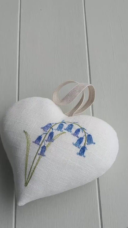 Bluebell Embroidered Gift Heart Decoration – linenhearts