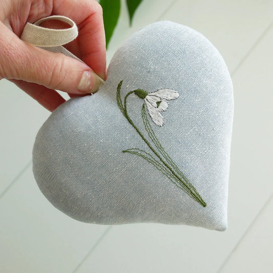 Snowdrop Embroidered Heart Gift