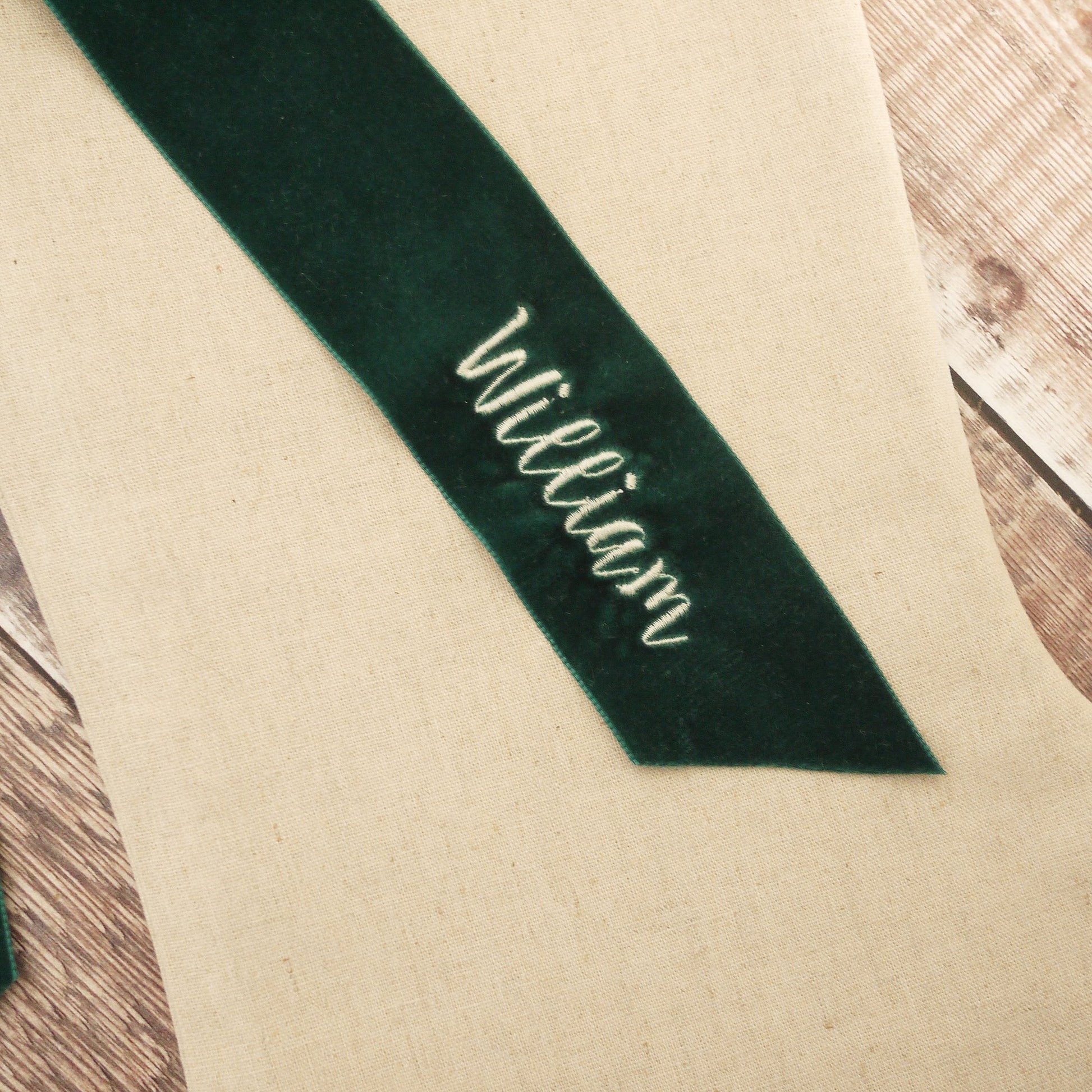 Velvet Ribbon Christmas Stocking - embroidered with name