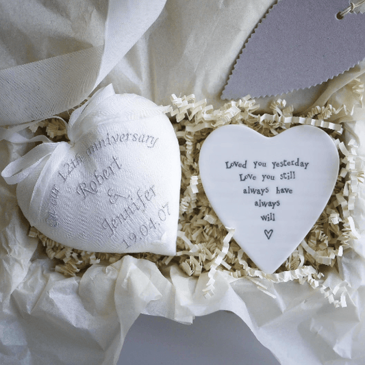 12th Anniversary Gift Heart with Porcelain Coaster 12th Silk Anniversary Gifts