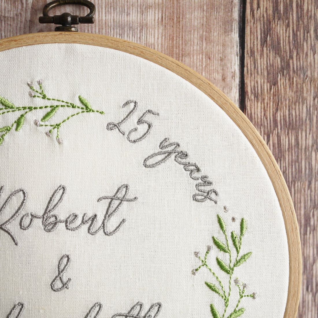Personalised Silver 25th Wedding Anniversary Embroidered Hoop Gift