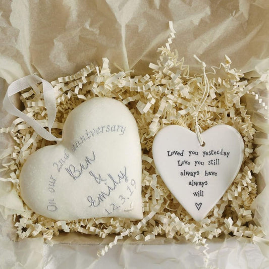 2nd Anniversary Gift Heart with Porcelain Heart Decoration 2nd Cotton Anniversary Gifts