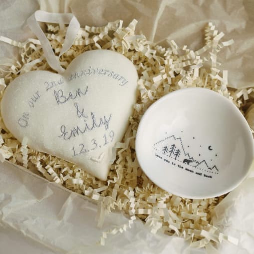 2nd Anniversary Gift Heart with Porcelain Bowl 2nd Cotton Anniversary Gifts