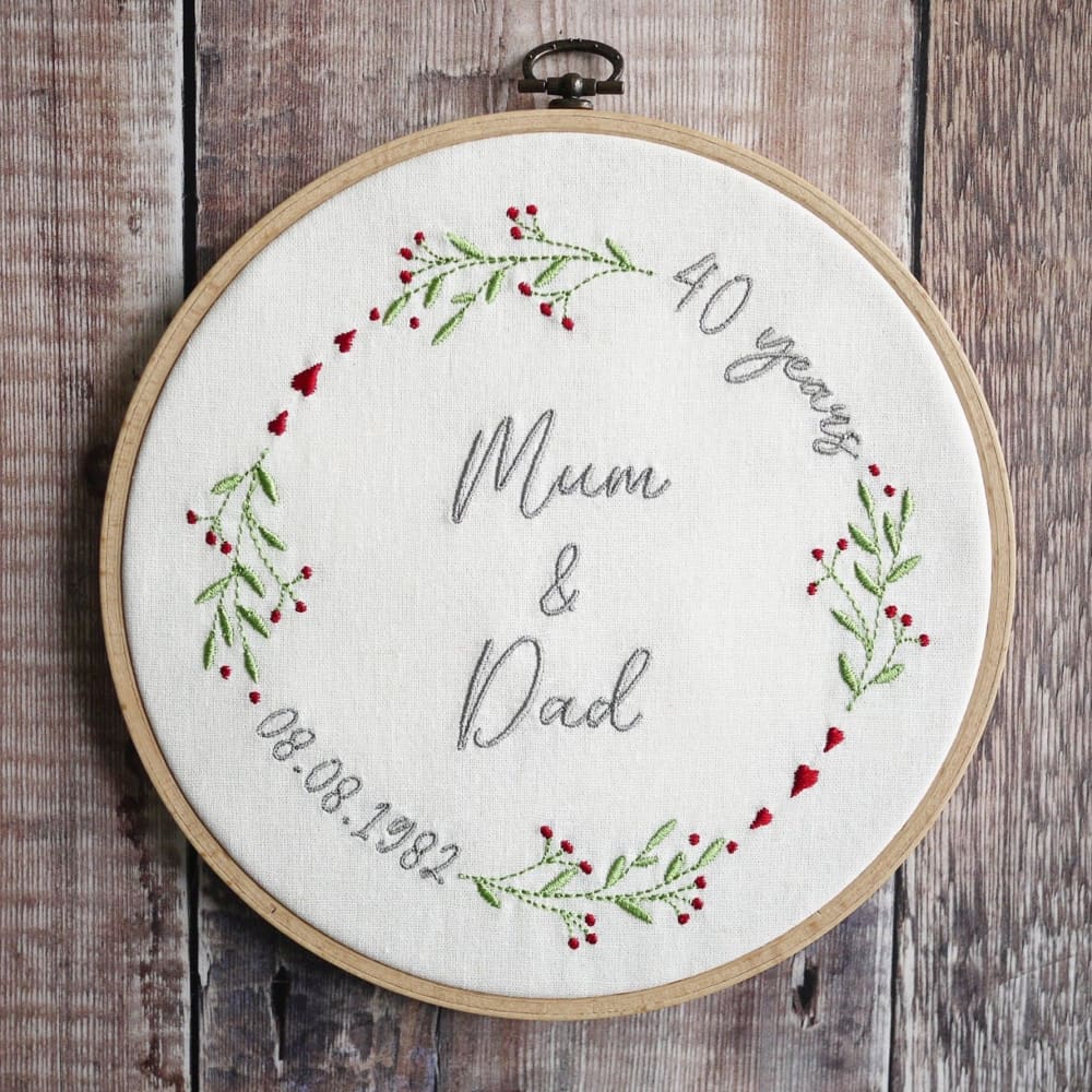 40th Ruby Anniversary Embroidered Gift Hoop