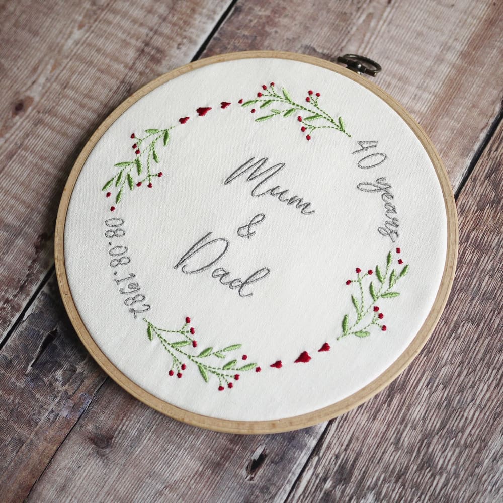 40th Ruby Anniversary Embroidered Gift Hoop