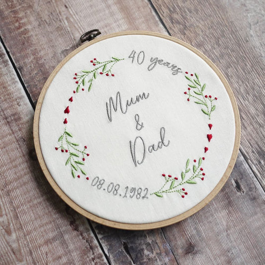 40th Ruby Anniversary Embroidered Gift Hoop