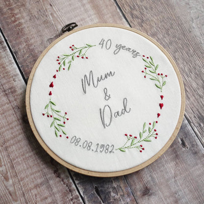 40th Ruby Anniversary Embroidered Plaque 25th 40th and 50th Wedding Anniversary Gifts