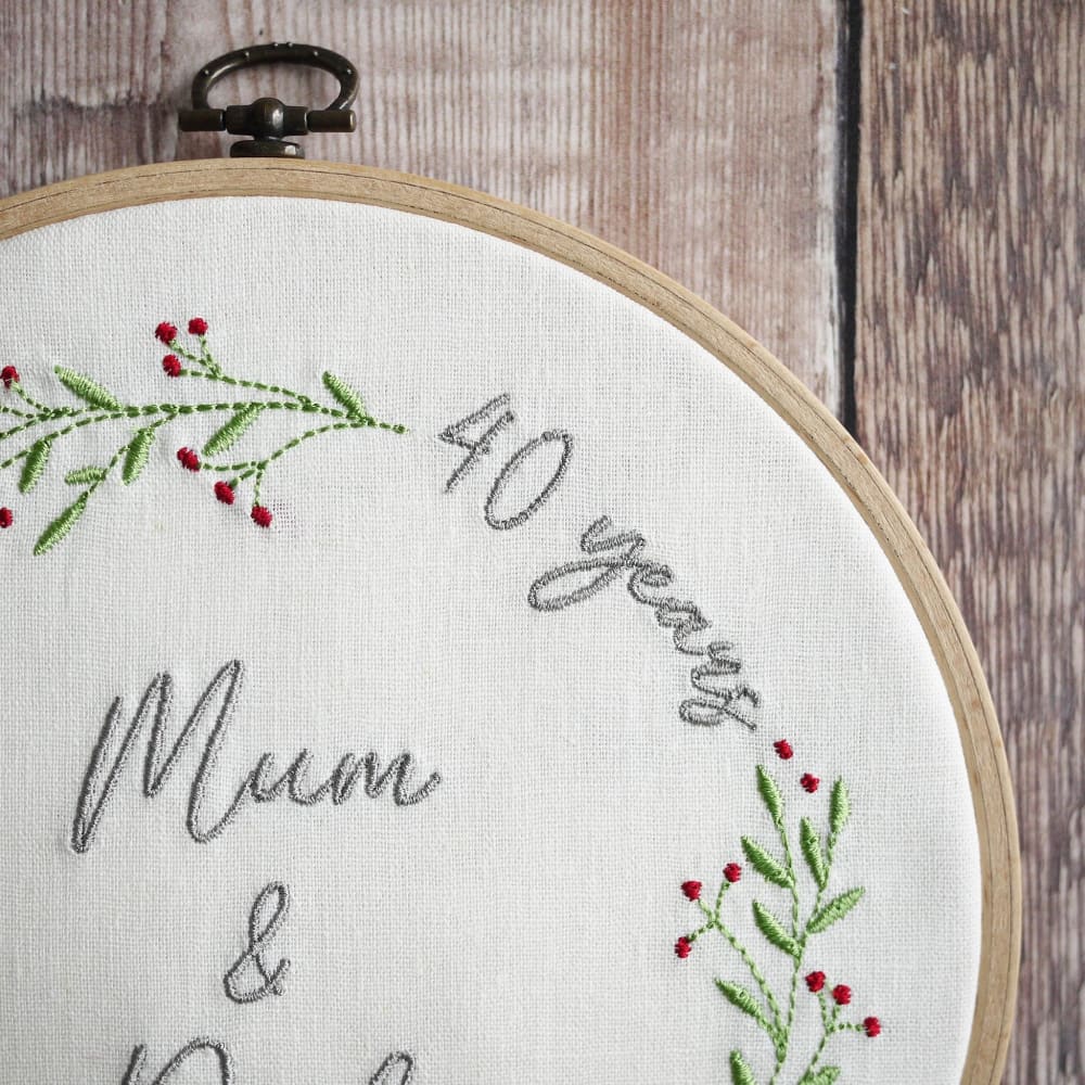 40th Ruby Anniversary Embroidered Gift Hoop