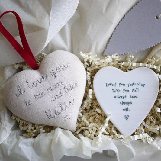 4th Linen Anniversary Embroidered Heart Gift Set