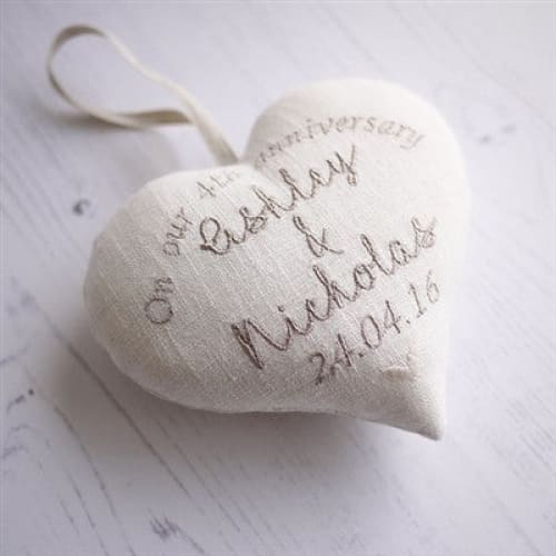 4th Wedding Anniversary Embroidered Heart Gift