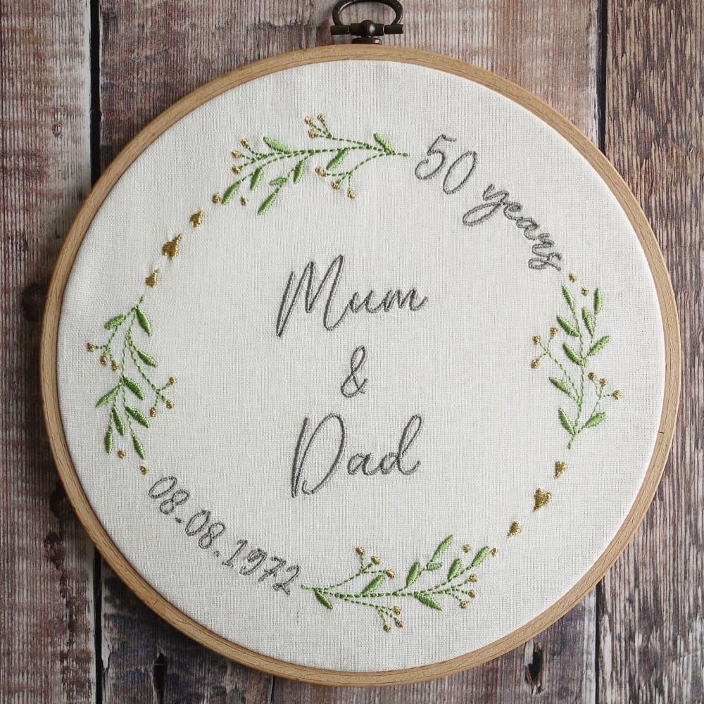 50th Golden Wedding Anniversary Embroidered Hoop