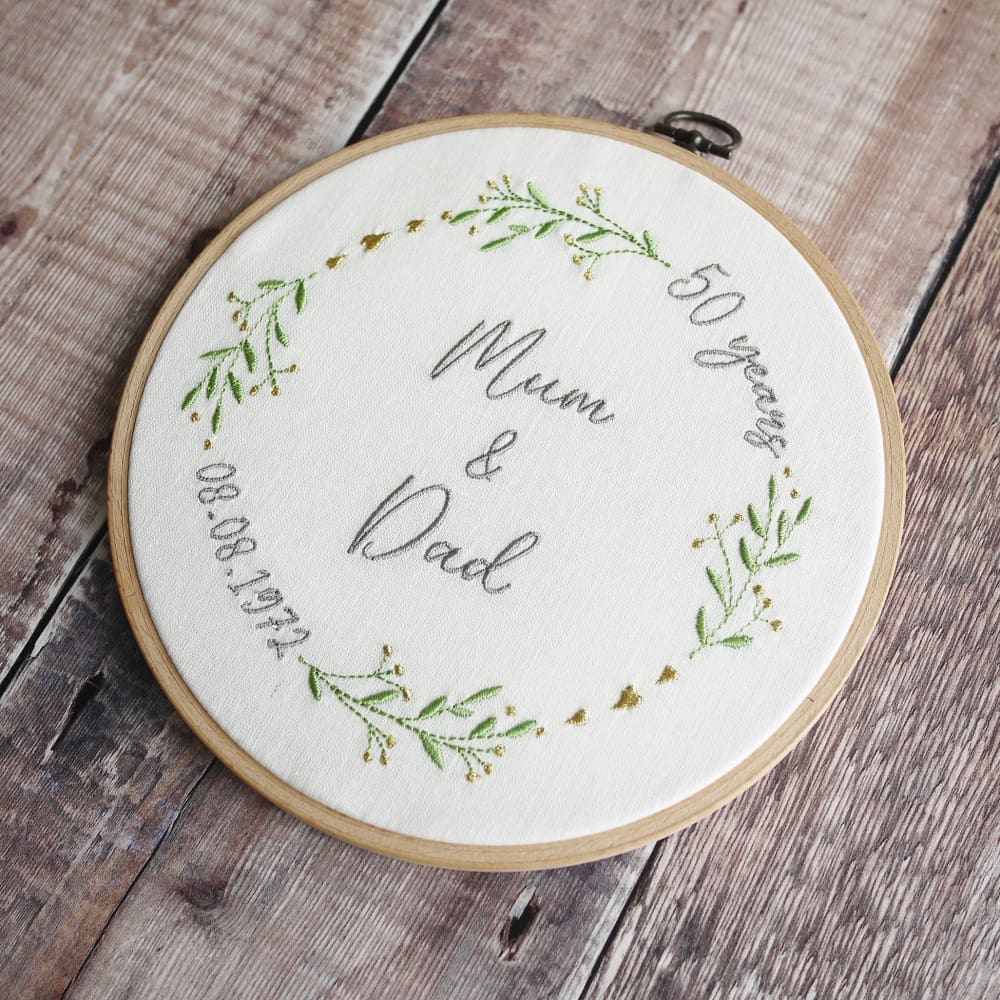 50th Golden Wedding Anniversary Embroidered Hoop