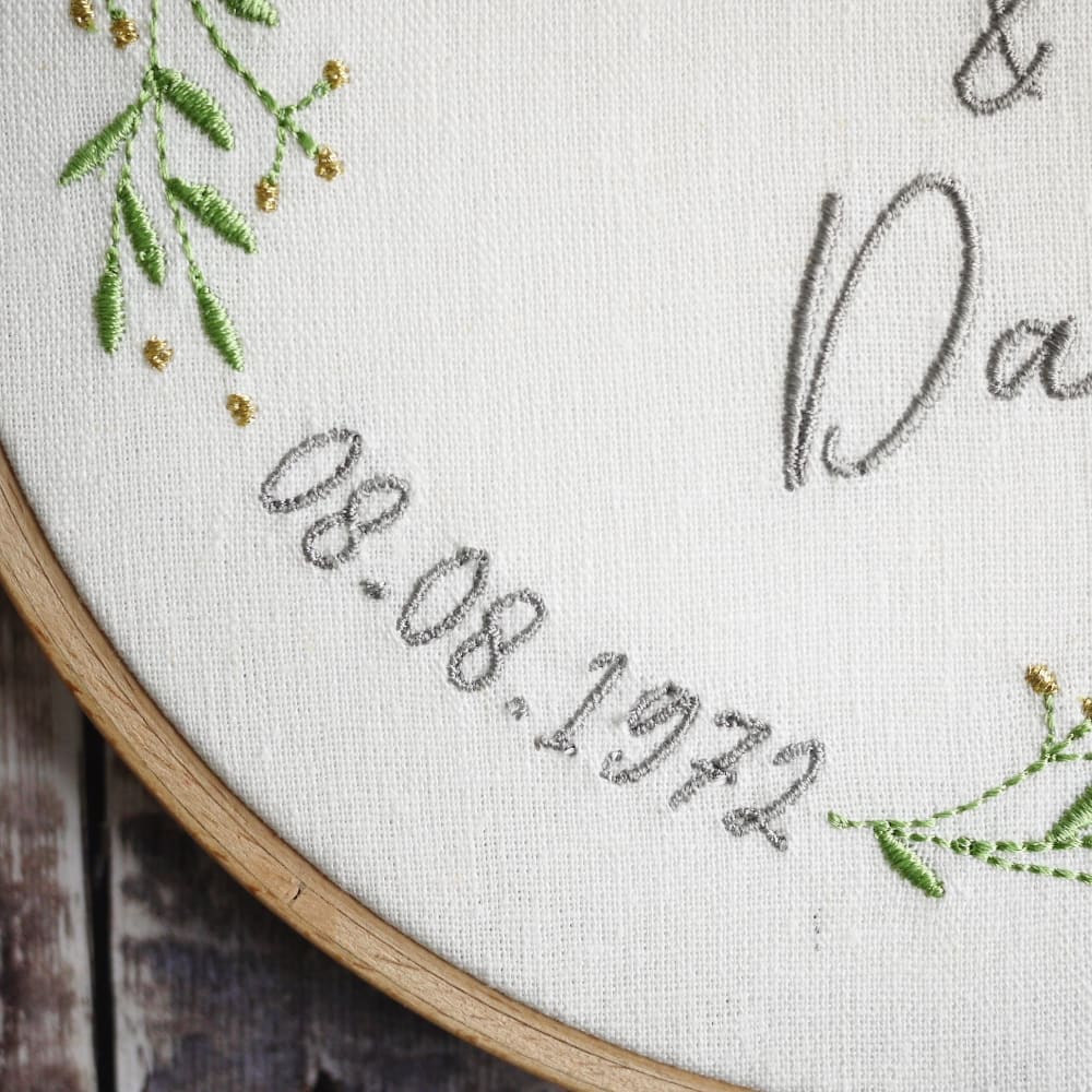 50th Golden Wedding Anniversary Embroidered Hoop