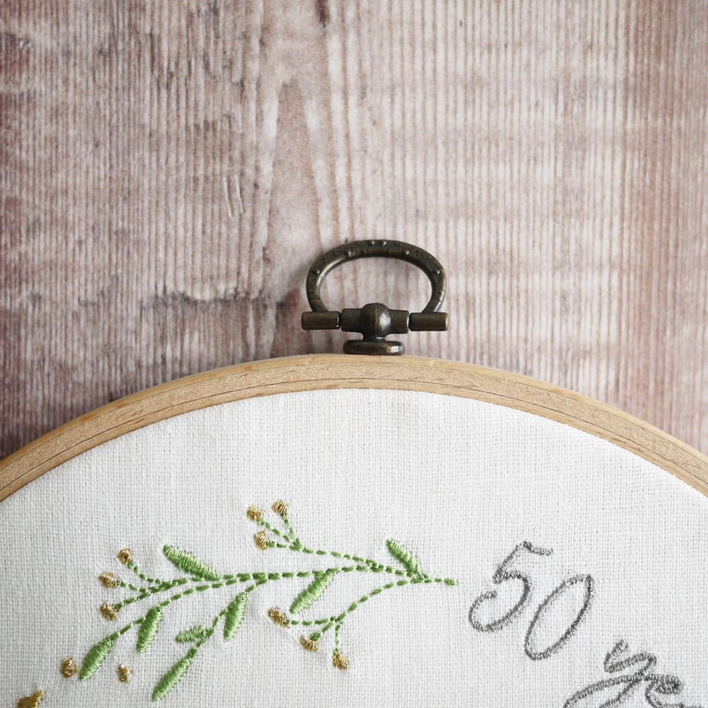 50th Golden Wedding Anniversary Embroidered Hoop