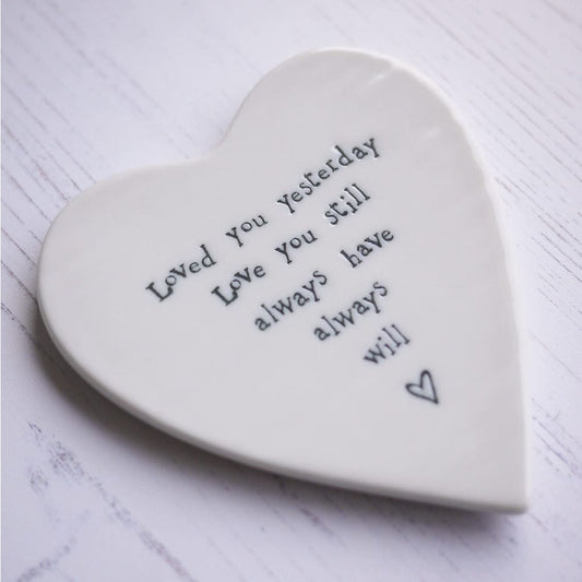 9th Pottery Anniversary Embroidered Heart with Porcelain Coaster