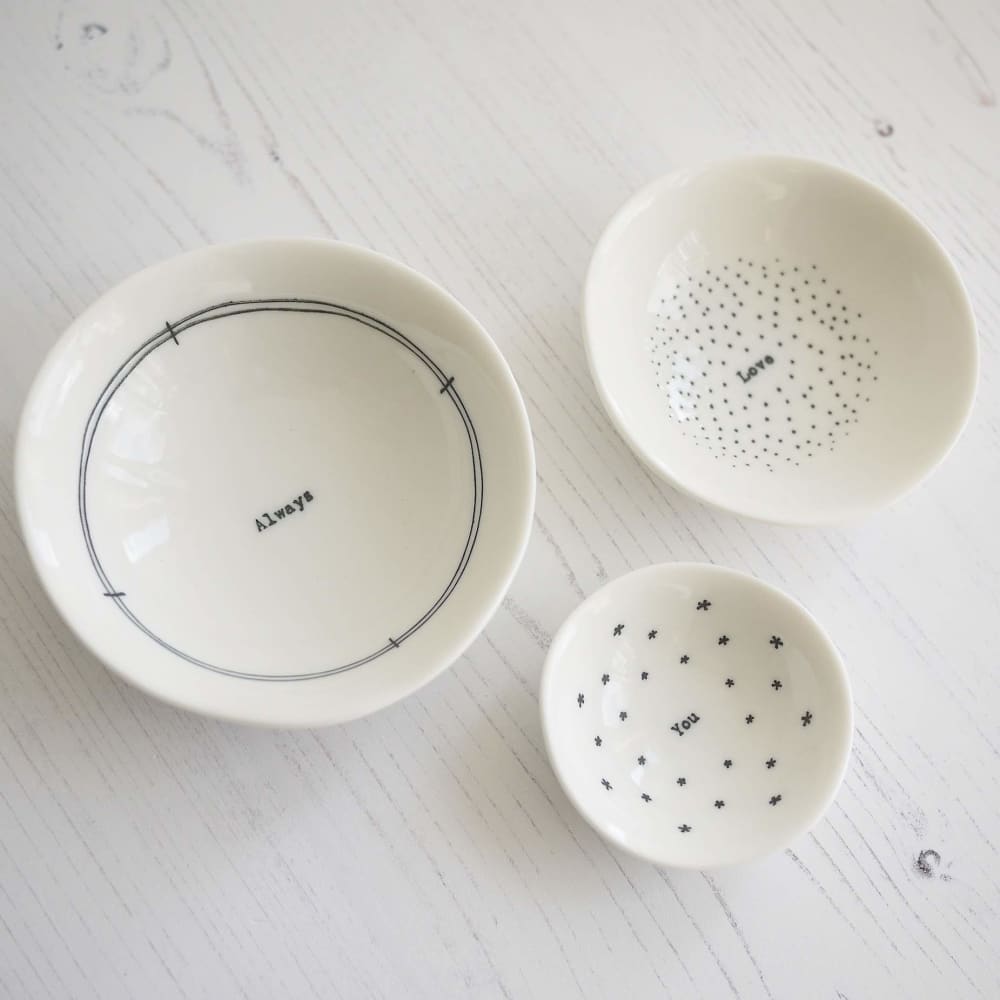 Porcelain Trio of ’always Love You’ Bowls All anniversary gifts