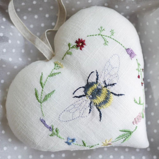 Wildflower & Bee Embroidered Heart Gift