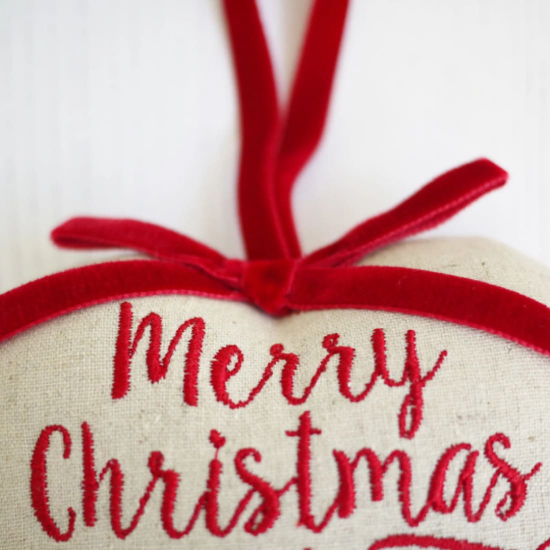 Family Christmas Tree Embroidered Heart Decoration