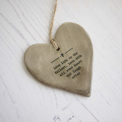 ’Live life to the fullest’ Hanging Heart Gifts for all occasions