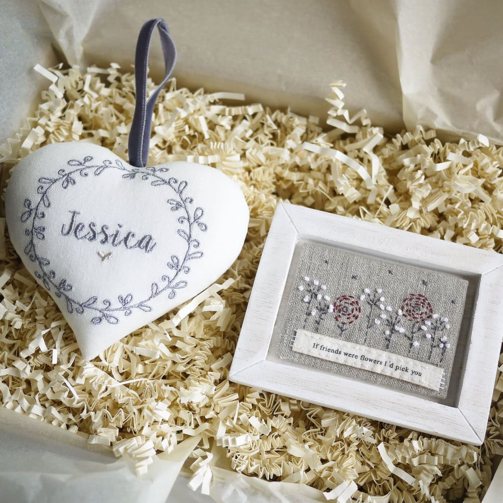 Personalised Handmade Ivory Fabric Hanging Heart Gift for Friends