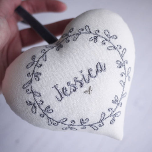 Personalised Handmade Ivory Fabric Hanging Heart Gift for Friends