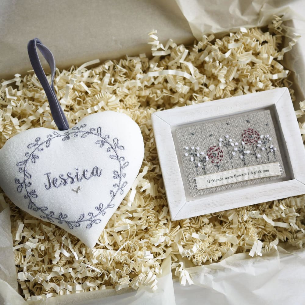 Personalised Handmade Ivory Fabric Hanging Heart Gift for Friends