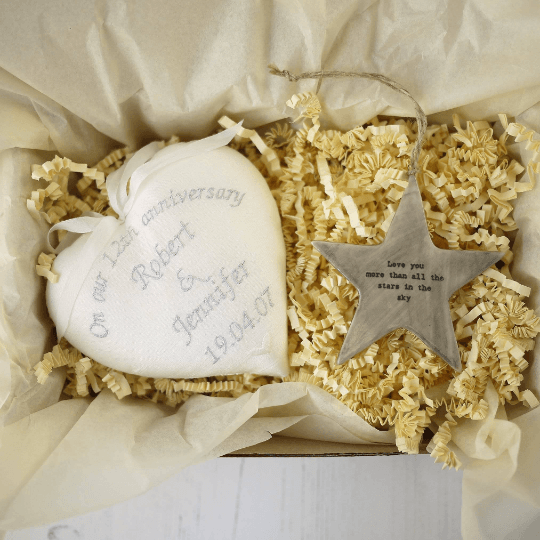 12th Anniversary Silk Gift Heart and Star