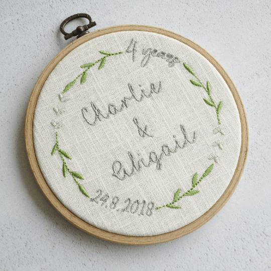4th Wedding Anniversary Embroidered Plaque