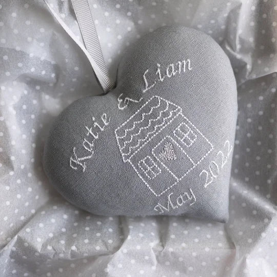 Personalised Embroidered Heart Keepsake Housewarming Gift