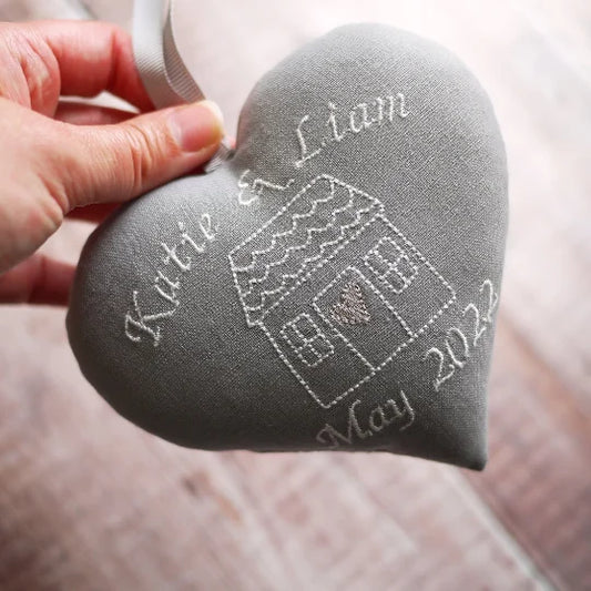 Personalised Embroidered Heart Keepsake Housewarming Gift