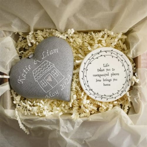 Personalised Housewarming Gift Heart with ’love Brings You Home’ Coaster