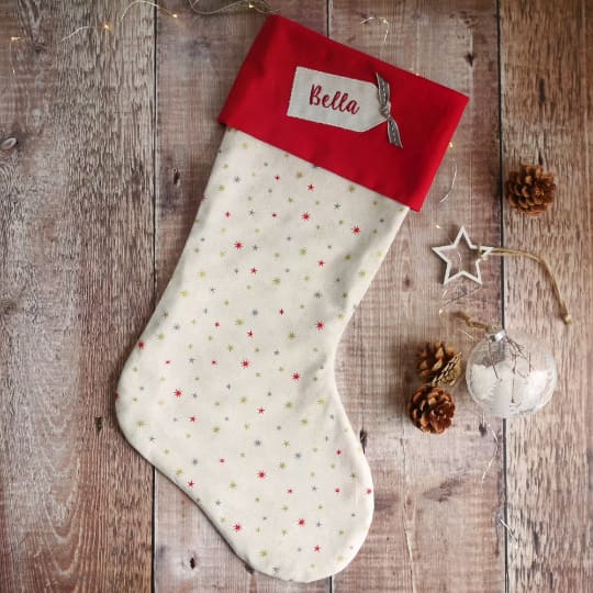 Personalised Christmas Stocking - Red And Cream Stars