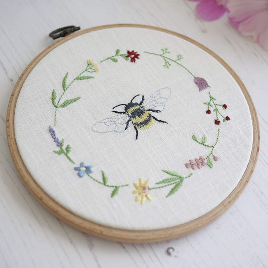 Bee and Wildflower Embroidery Hoop