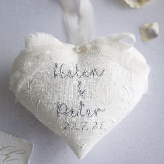 Personalised Embroidered Wedding Day Gift Heart Set