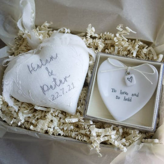 Wedding Day Personalised Gift Set Personalised Wedding Ring Pillows and Holders