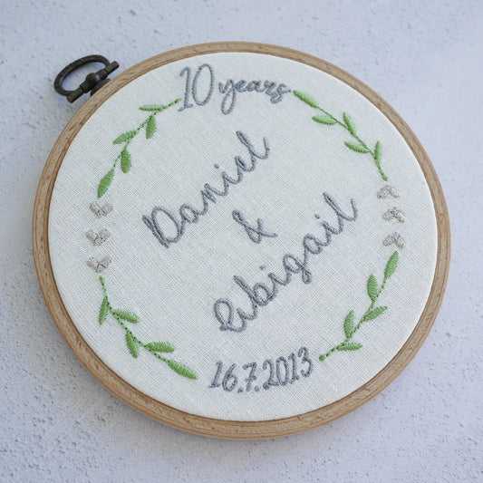 10th Anniversary Embroidered Hoop 10th Wedding Anniversary Gifts
