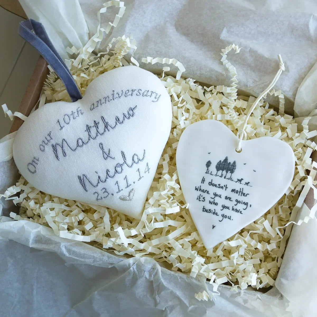 10th Anniversary Gift Personalised Heart with Porcelain Heart
