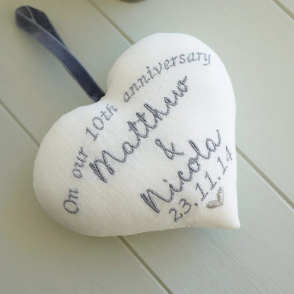 10th Anniversary Gift Personalised Heart with Porcelain Heart